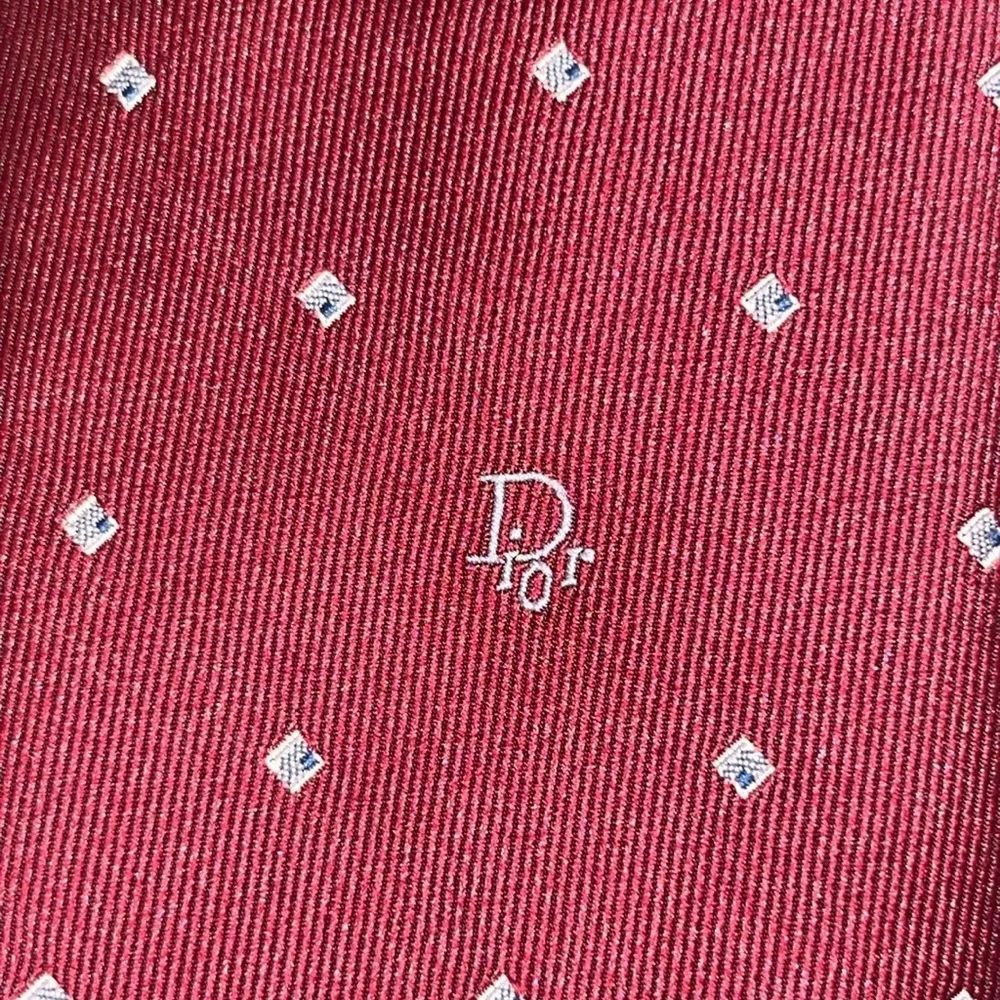 Vintage Christian Dior Silk Blend Necktie Red, Gold & Blue Diamond Polka Dot EUC